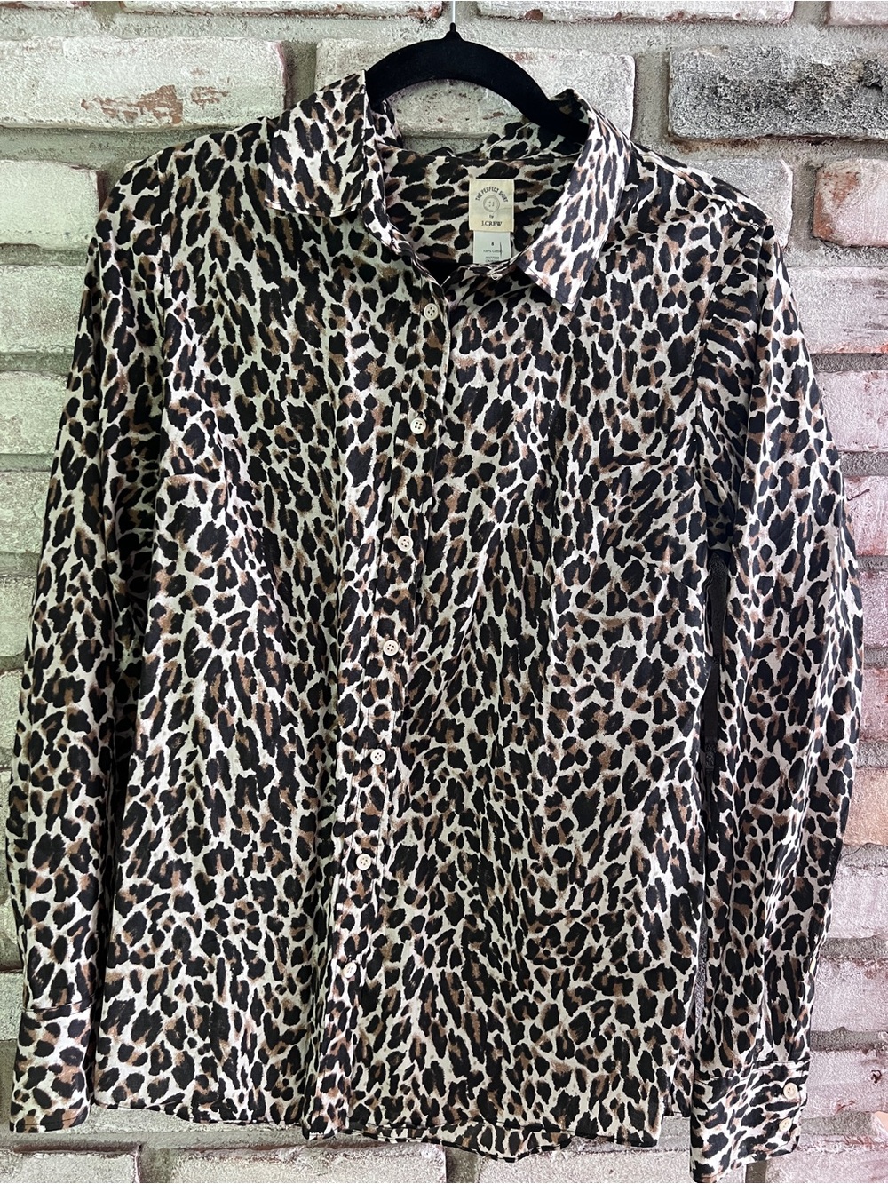 J. Crew "The Perfect Shirt" Leopard Print Cotton Button Down Blouse Size 8